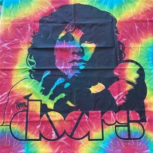 The doors tie dye tapestry with picture of Jim Morrison.